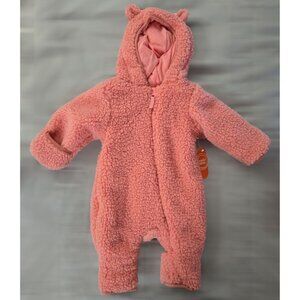 NWT Wonder Nation Teddy Fleece Pram Pink, 6-9M Hooded Bunting Suit